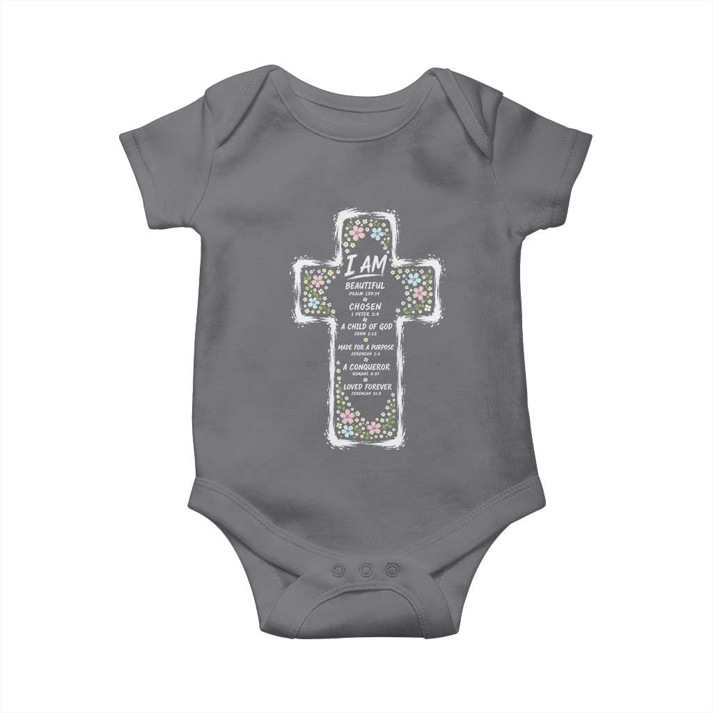 Christian Floral Cross Affirmation Baby Onesie Bible Verse Inspirational Faith Girl Christening Floral