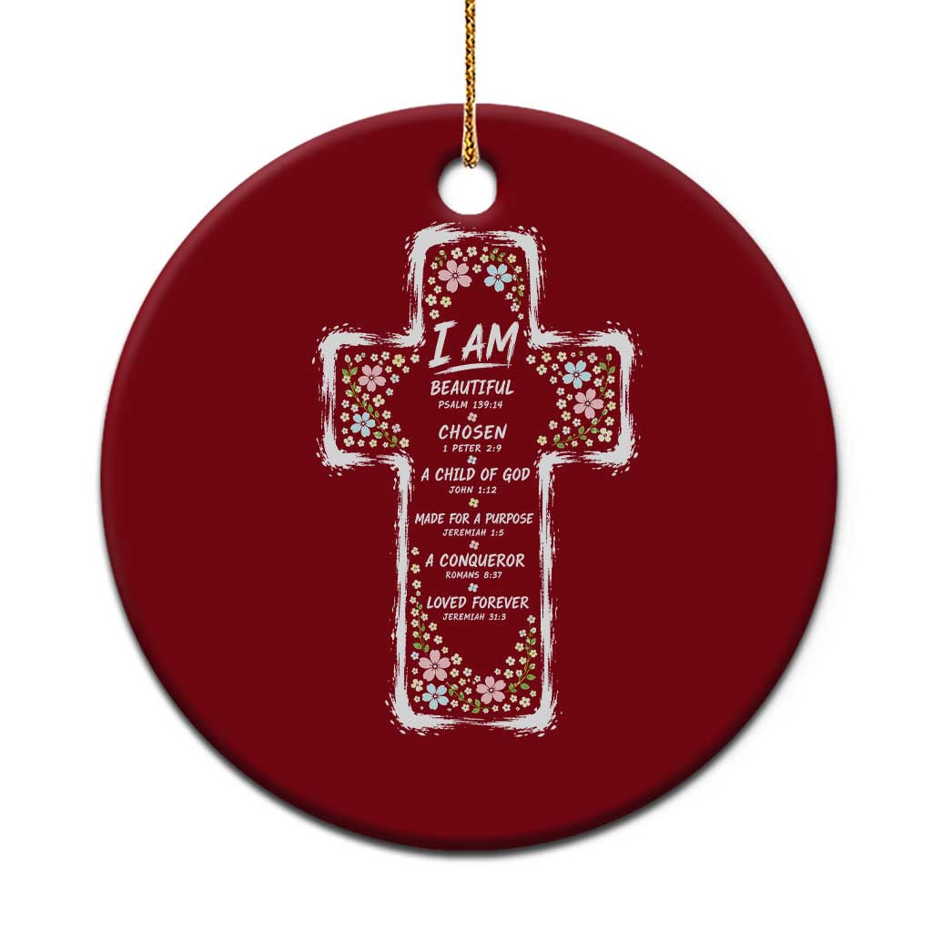 Christian Floral Cross Affirmation Ceramic Ornament Bible Verse Inspirational Faith Girl Christening Floral