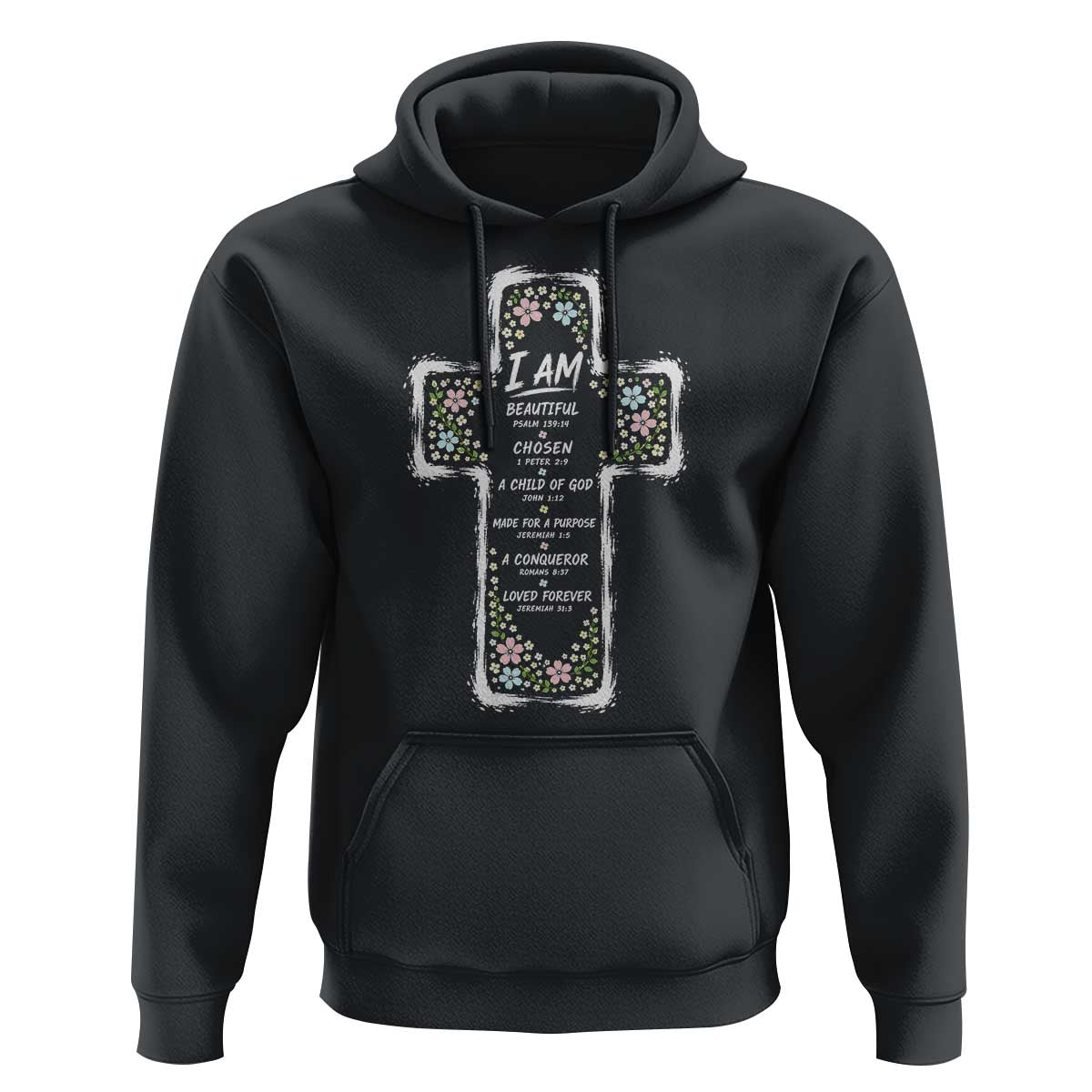 Christian Floral Cross Affirmation Hoodie Bible Verse Inspirational Faith Girl Christening Floral