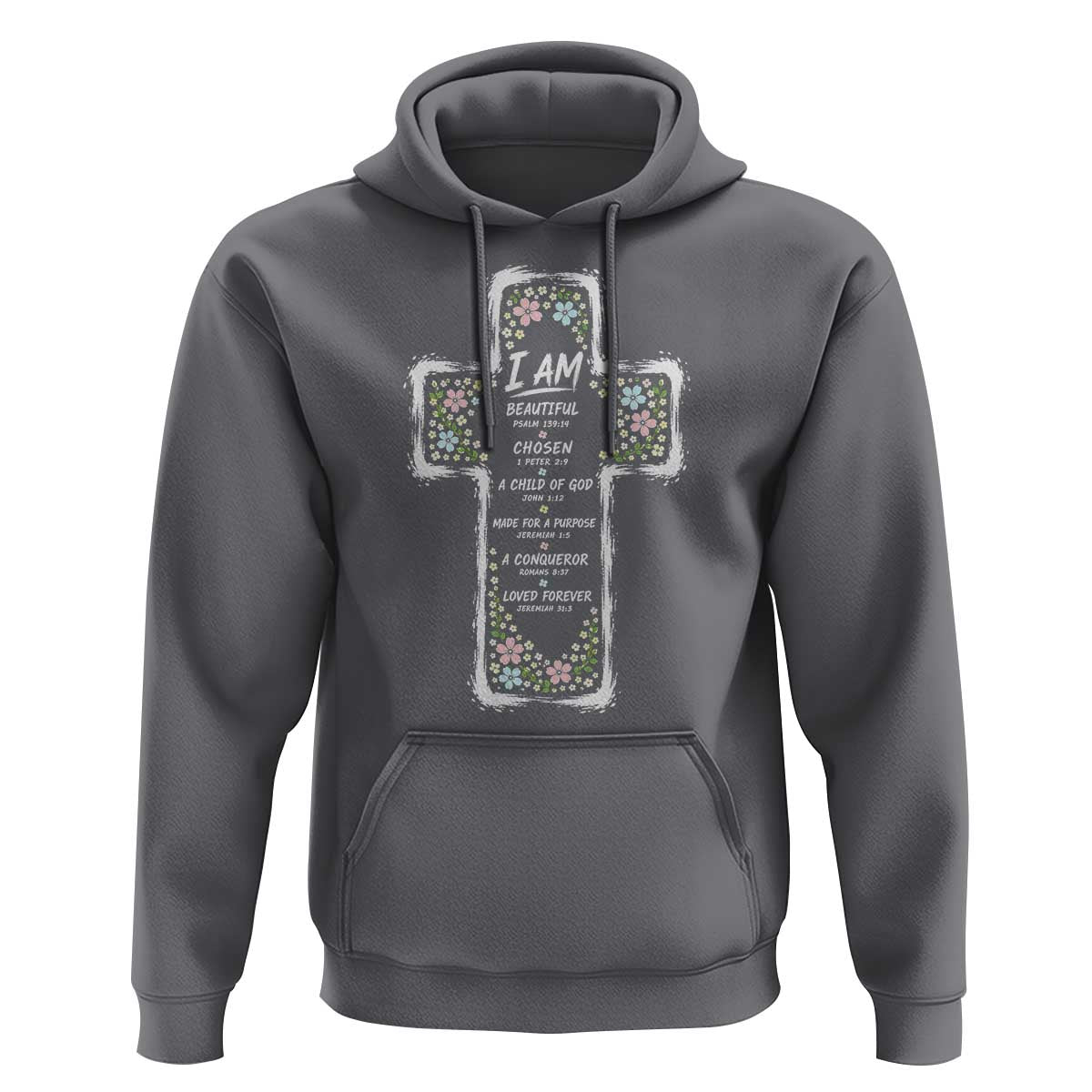 Christian Floral Cross Affirmation Hoodie Bible Verse Inspirational Faith Girl Christening Floral