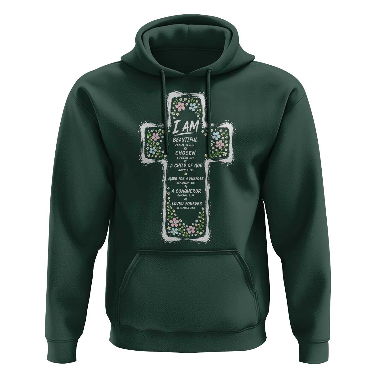 Christian Floral Cross Affirmation Hoodie Bible Verse Inspirational Faith Girl Christening Floral