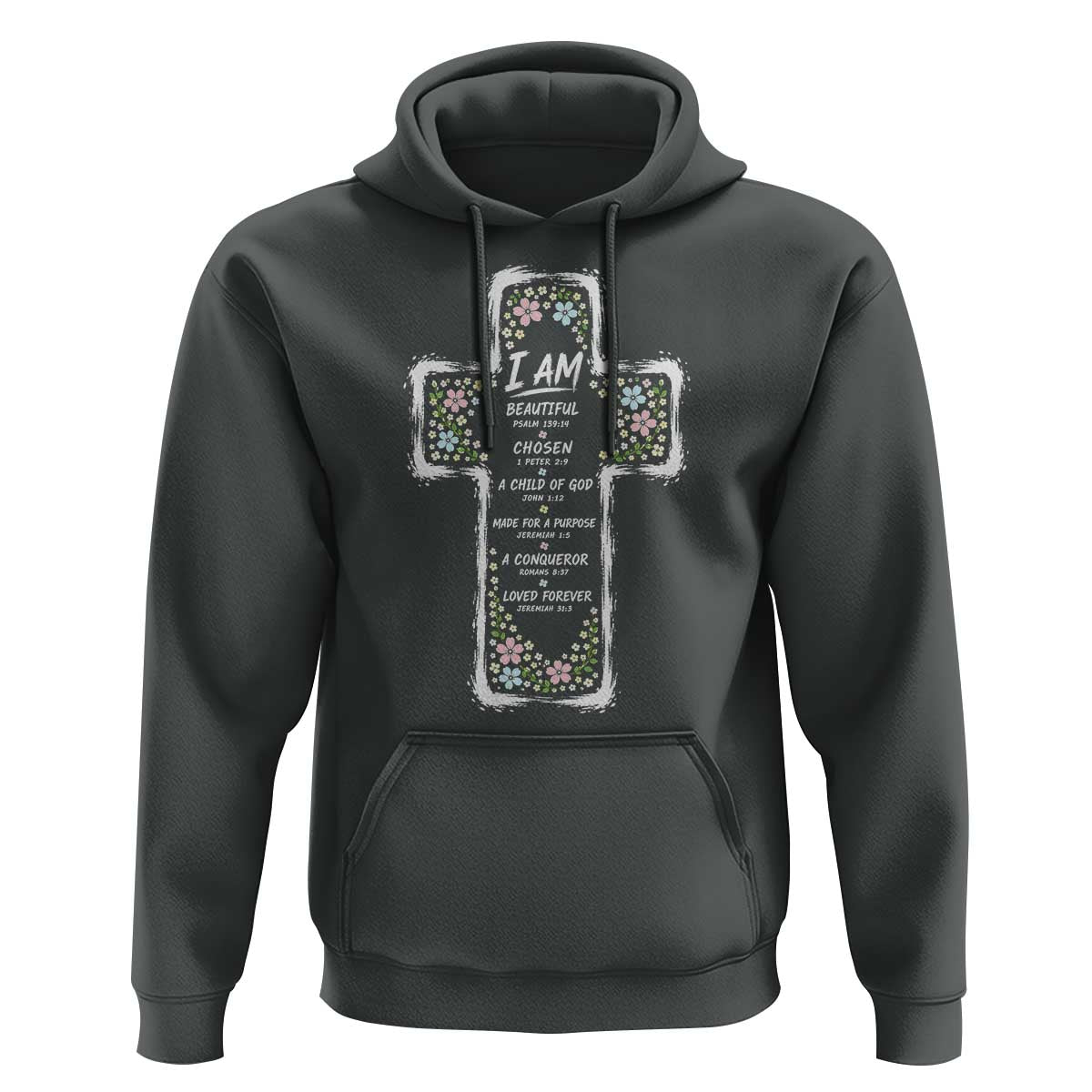 Christian Floral Cross Affirmation Hoodie Bible Verse Inspirational Faith Girl Christening Floral