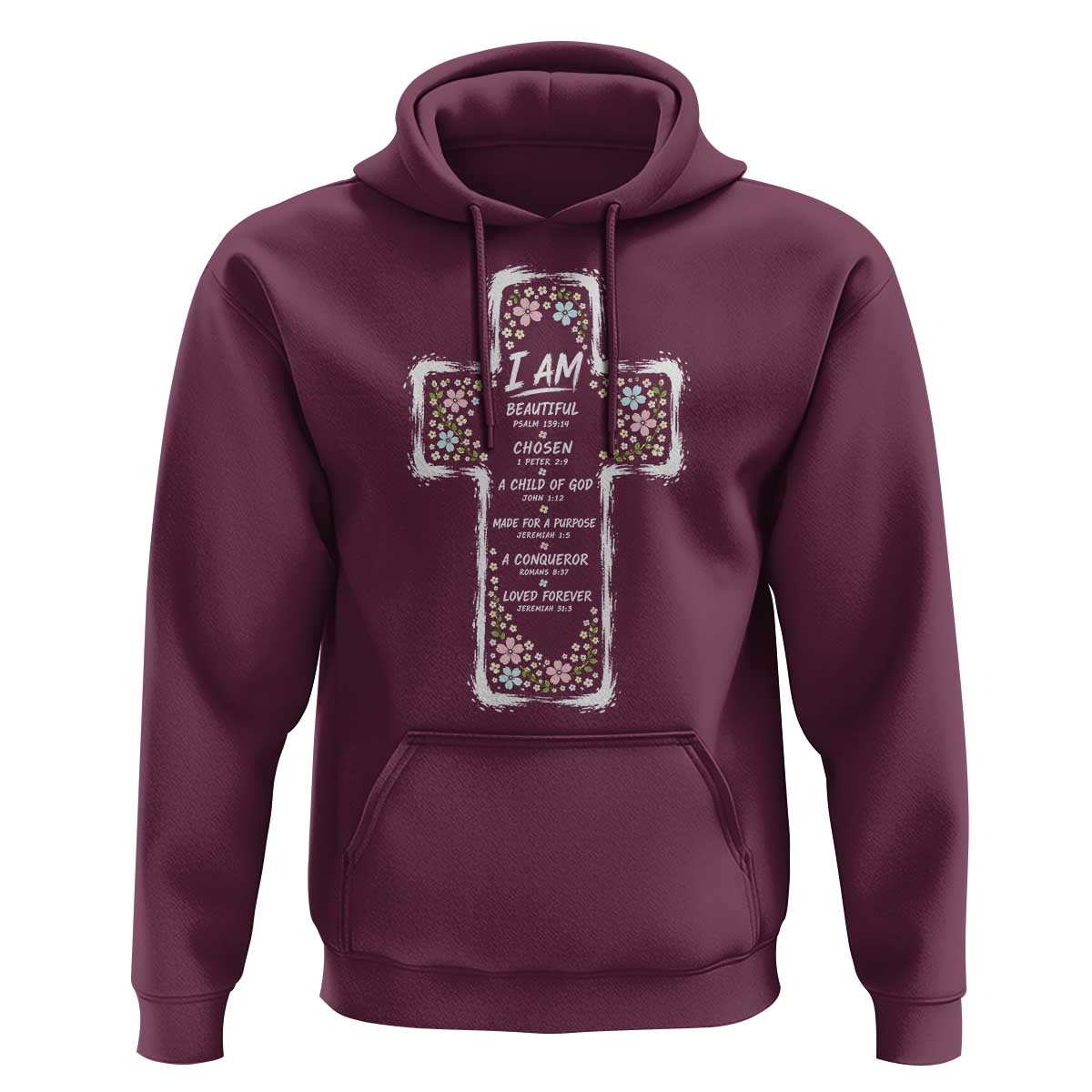 Christian Floral Cross Affirmation Hoodie Bible Verse Inspirational Faith Girl Christening Floral