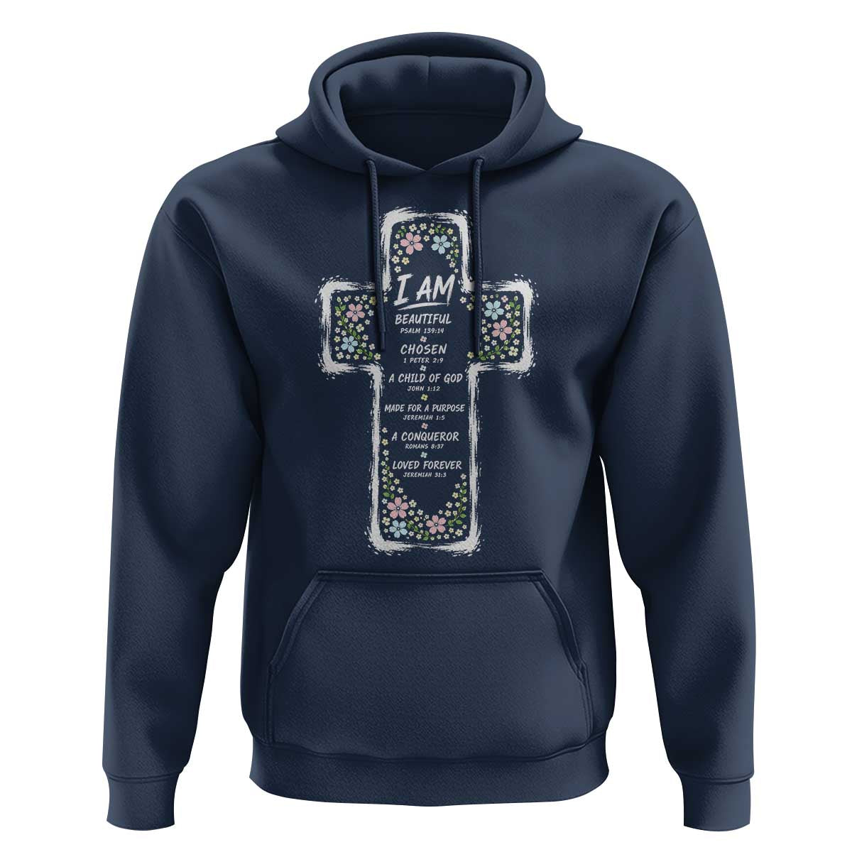Christian Floral Cross Affirmation Hoodie Bible Verse Inspirational Faith Girl Christening Floral