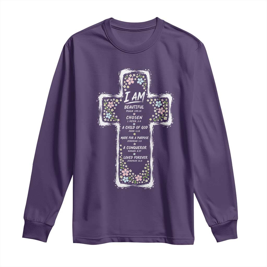 Christian Floral Cross Affirmation Long Sleeve Shirt Bible Verse Inspirational Faith Girl Christening Floral