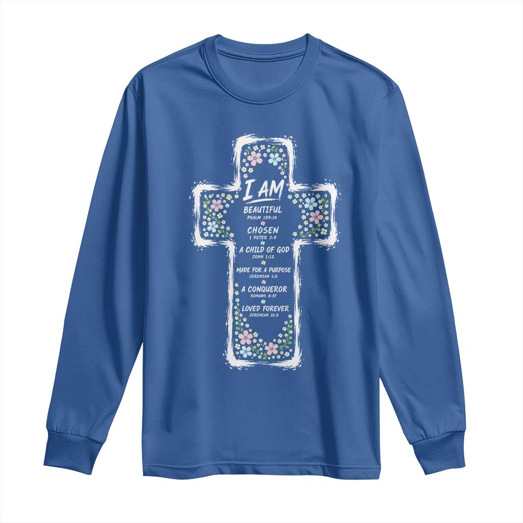 Christian Floral Cross Affirmation Long Sleeve Shirt Bible Verse Inspirational Faith Girl Christening Floral