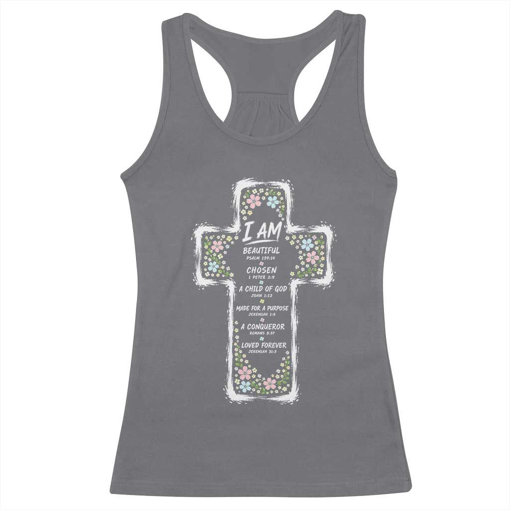 Christian Floral Cross Affirmation Racerback Tank Top Bible Verse Inspirational Faith Girl Christening Floral