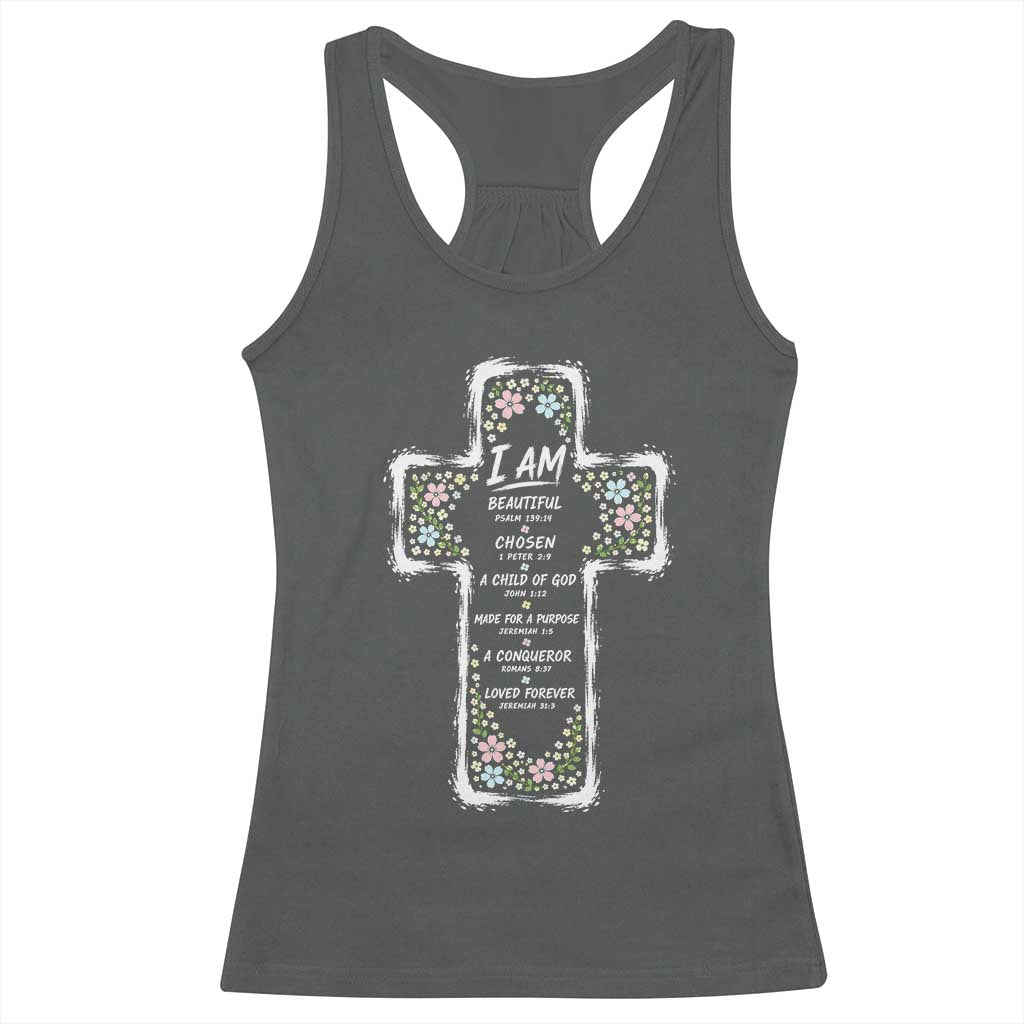 Christian Floral Cross Affirmation Racerback Tank Top Bible Verse Inspirational Faith Girl Christening Floral