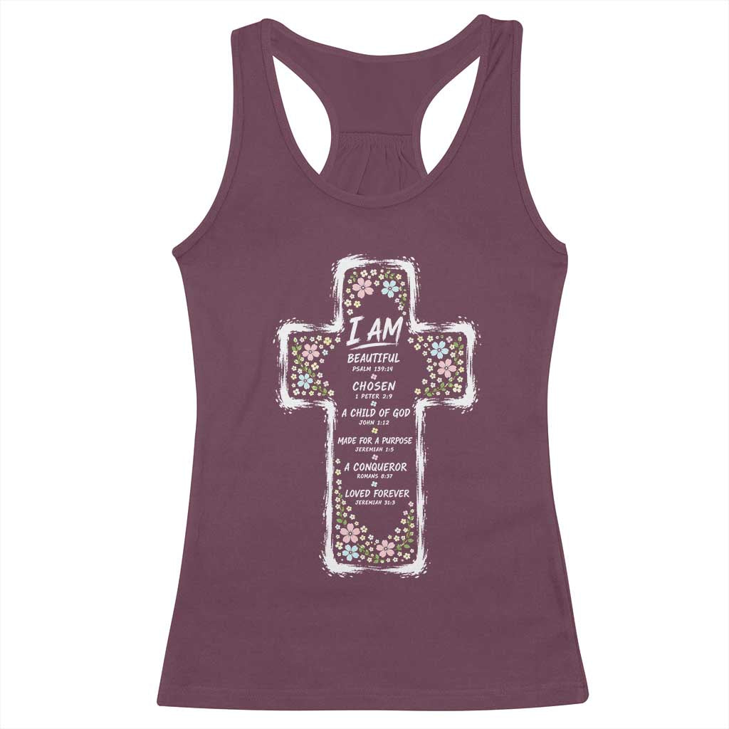 Christian Floral Cross Affirmation Racerback Tank Top Bible Verse Inspirational Faith Girl Christening Floral