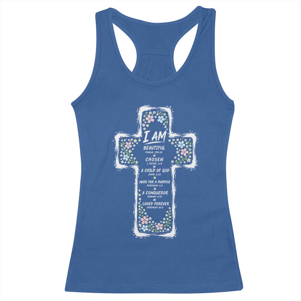 Christian Floral Cross Affirmation Racerback Tank Top Bible Verse Inspirational Faith Girl Christening Floral
