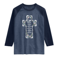 Christian Floral Cross Affirmation Raglan Shirt Bible Verse Inspirational Faith Girl Christening Floral