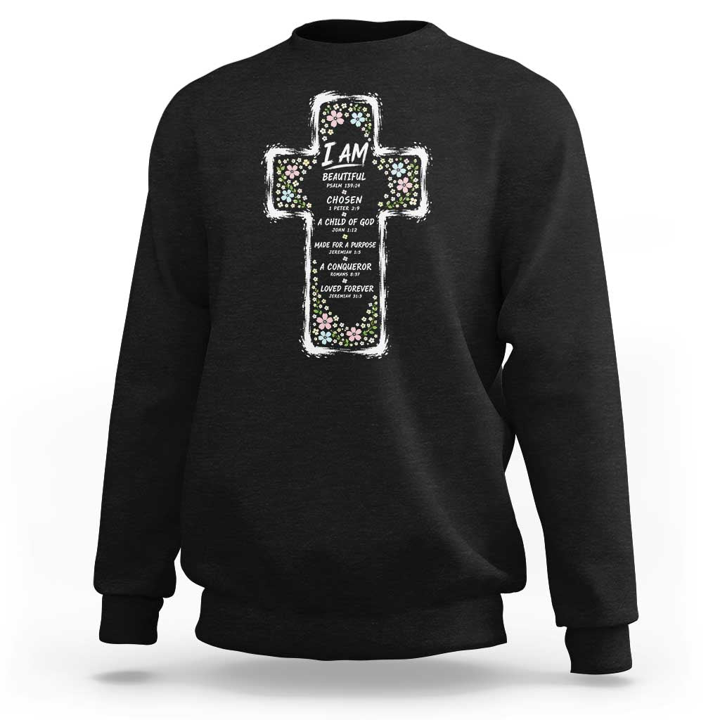 Christian Floral Cross Affirmation Sweatshirt Bible Verse Inspirational Faith Girl Christening Floral