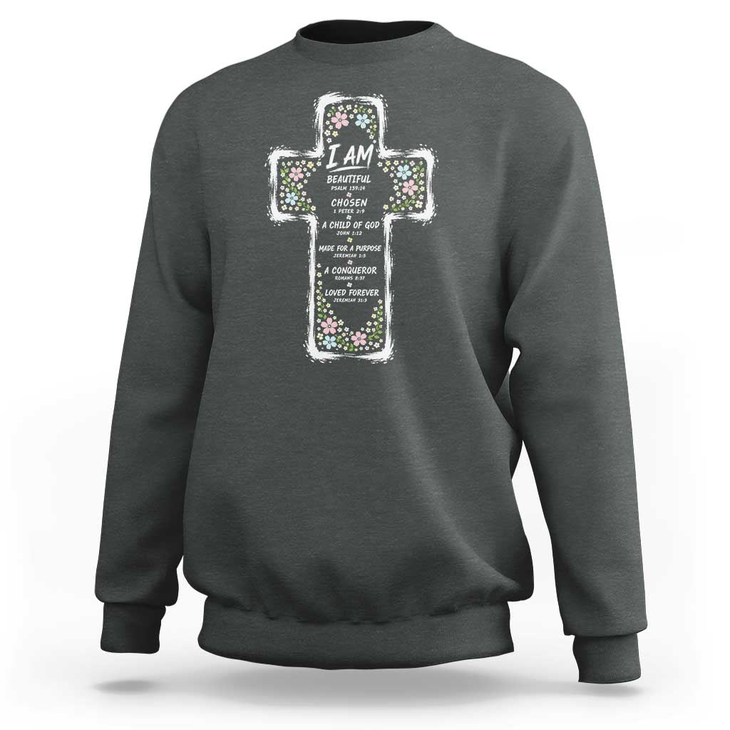Christian Floral Cross Affirmation Sweatshirt Bible Verse Inspirational Faith Girl Christening Floral
