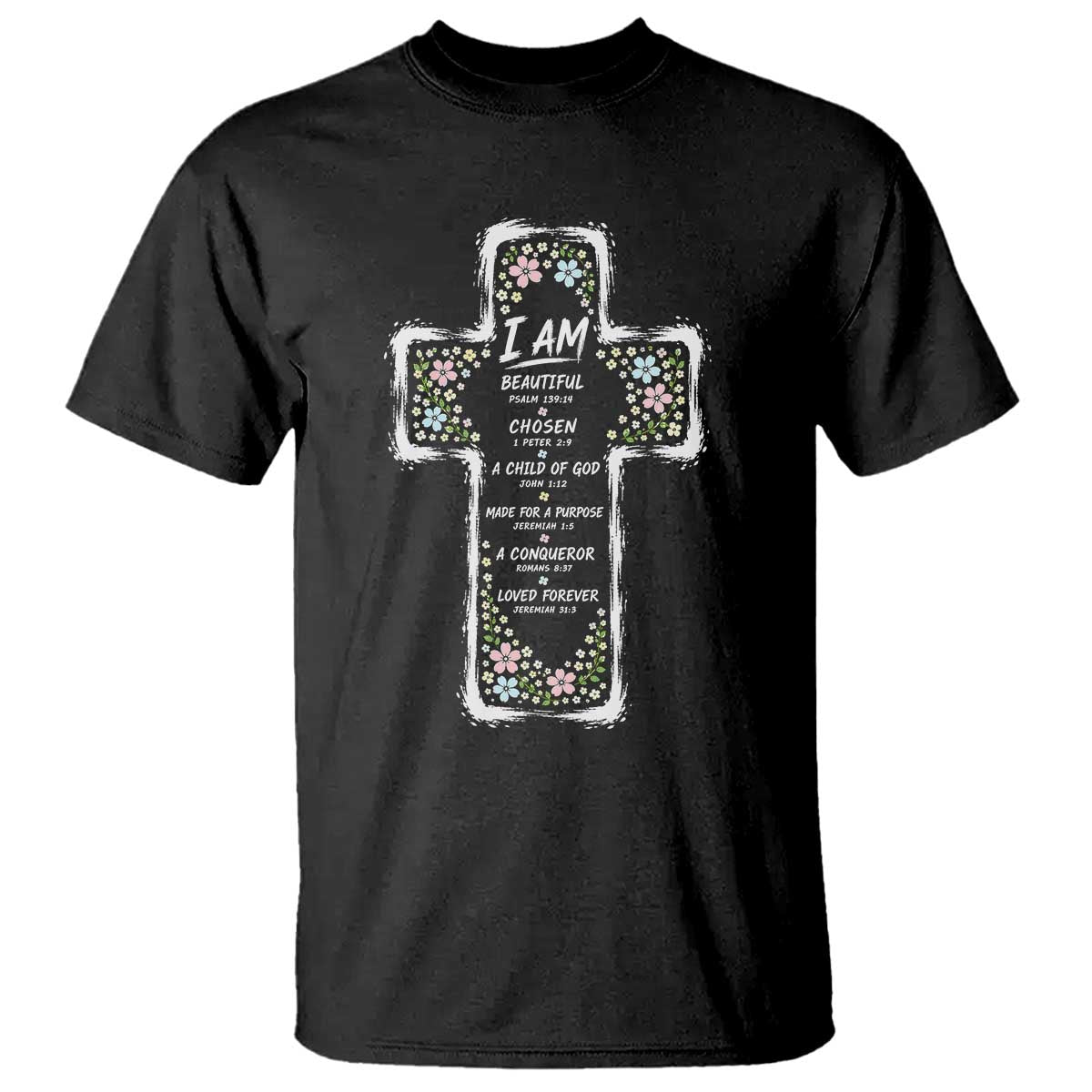 Christian Floral Cross Affirmation T Shirt Bible Verse Inspirational Faith Girl Christening Floral