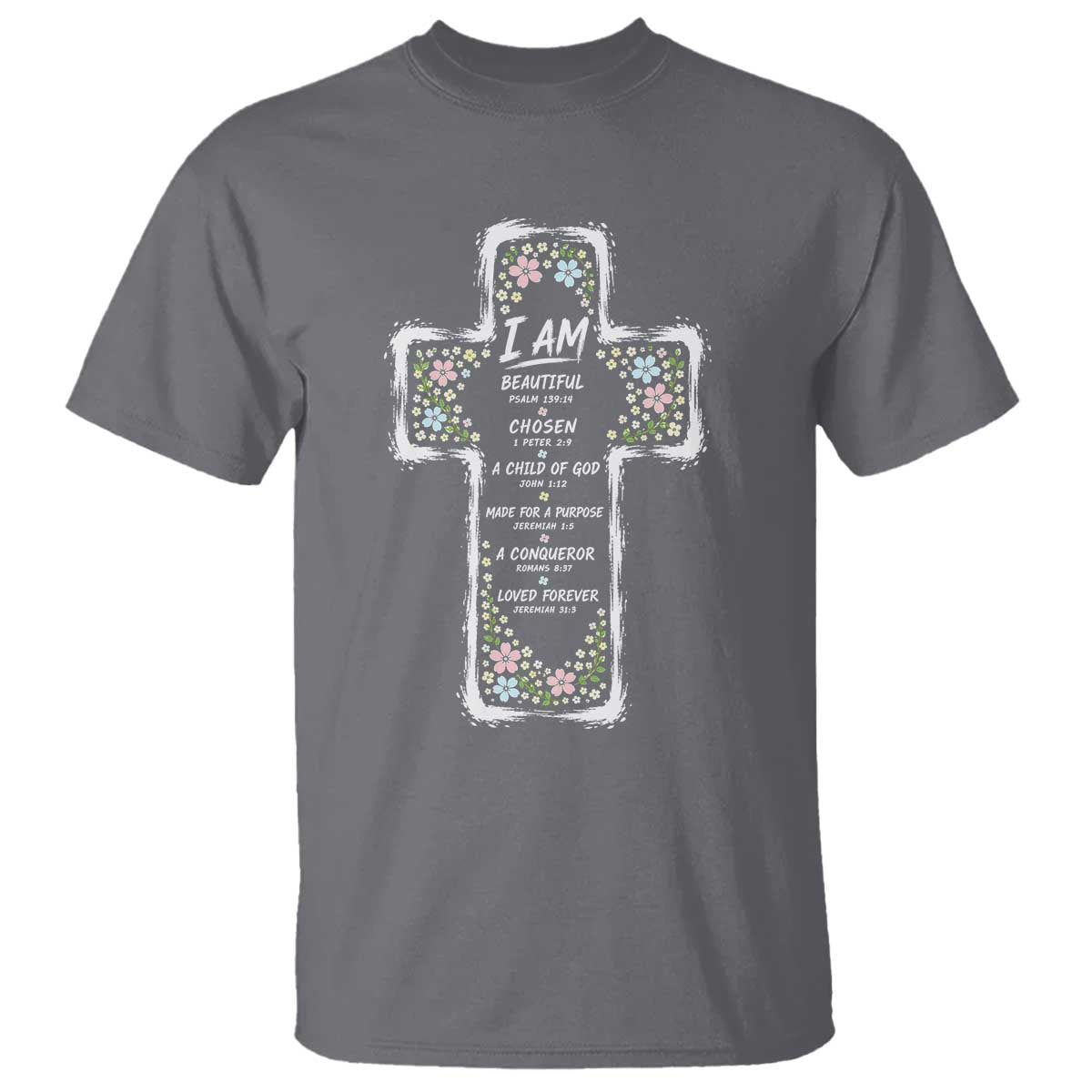 Christian Floral Cross Affirmation T Shirt Bible Verse Inspirational Faith Girl Christening Floral