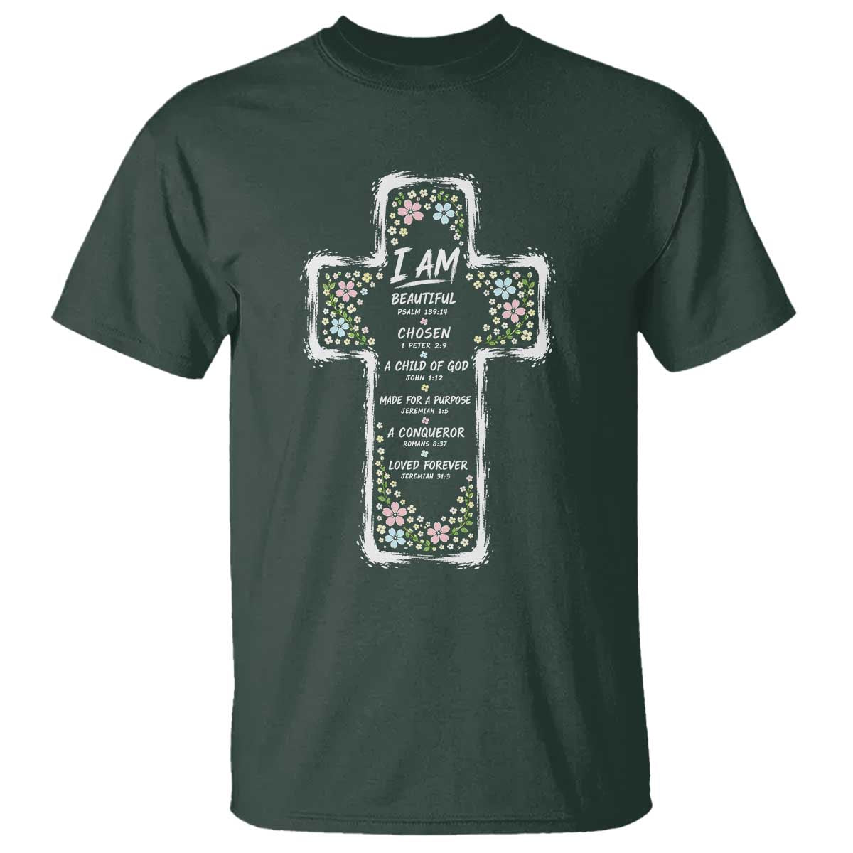 Christian Floral Cross Affirmation T Shirt Bible Verse Inspirational Faith Girl Christening Floral