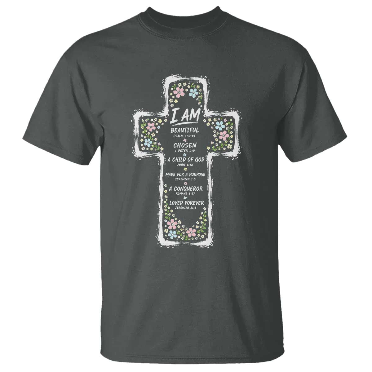 Christian Floral Cross Affirmation T Shirt Bible Verse Inspirational Faith Girl Christening Floral