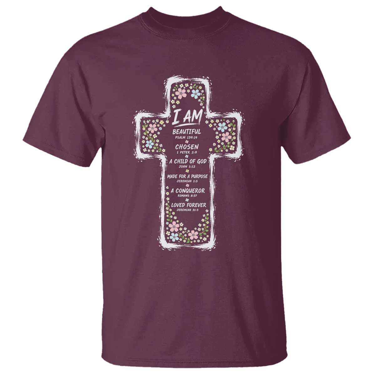 Christian Floral Cross Affirmation T Shirt Bible Verse Inspirational Faith Girl Christening Floral