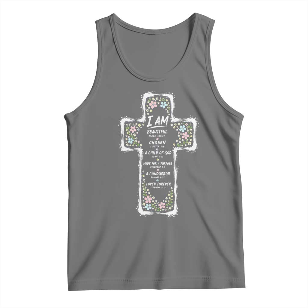 Christian Floral Cross Affirmation Tank Top Bible Verse Inspirational Faith Girl Christening Floral