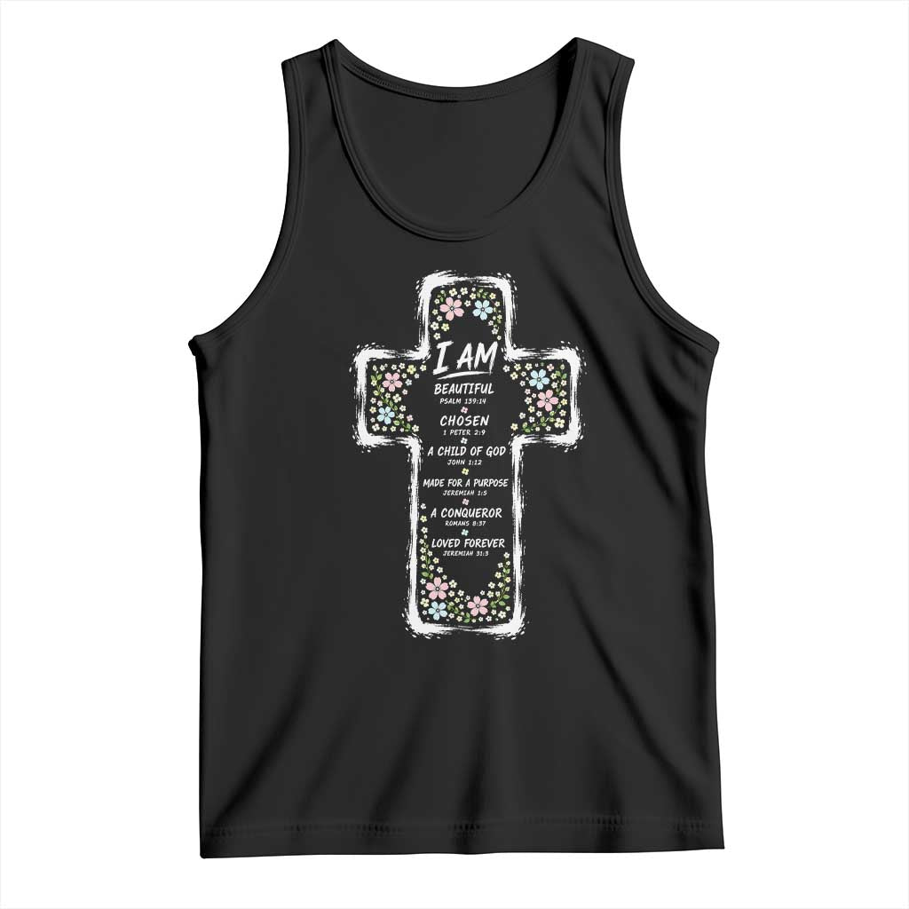 Christian Floral Cross Affirmation Tank Top Bible Verse Inspirational Faith Girl Christening Floral