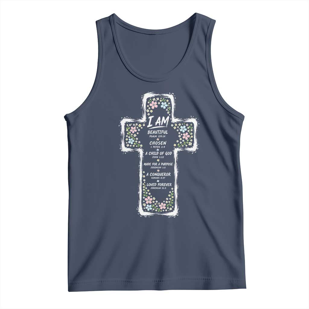 Christian Floral Cross Affirmation Tank Top Bible Verse Inspirational Faith Girl Christening Floral