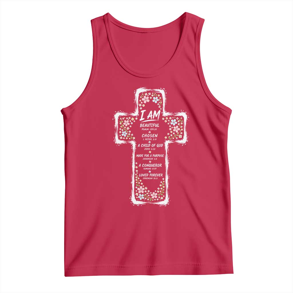 Christian Floral Cross Affirmation Tank Top Bible Verse Inspirational Faith Girl Christening Floral