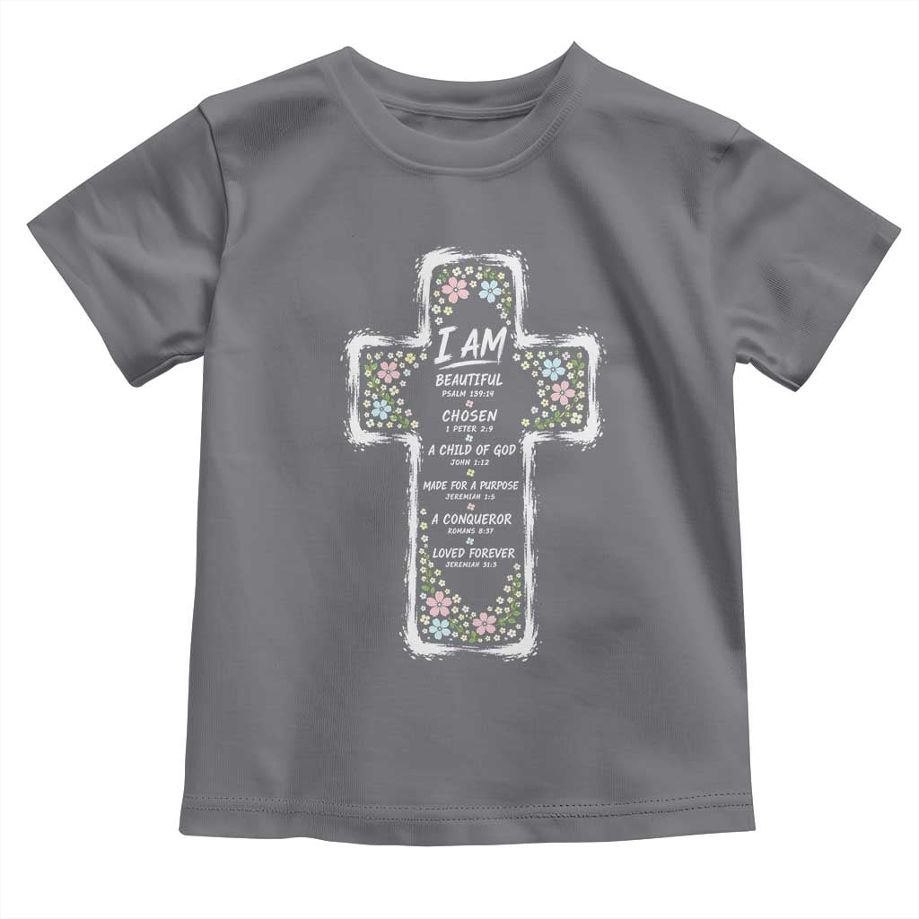 Christian Floral Cross Affirmation Toddler T Shirt Bible Verse Inspirational Faith Girl Christening Floral
