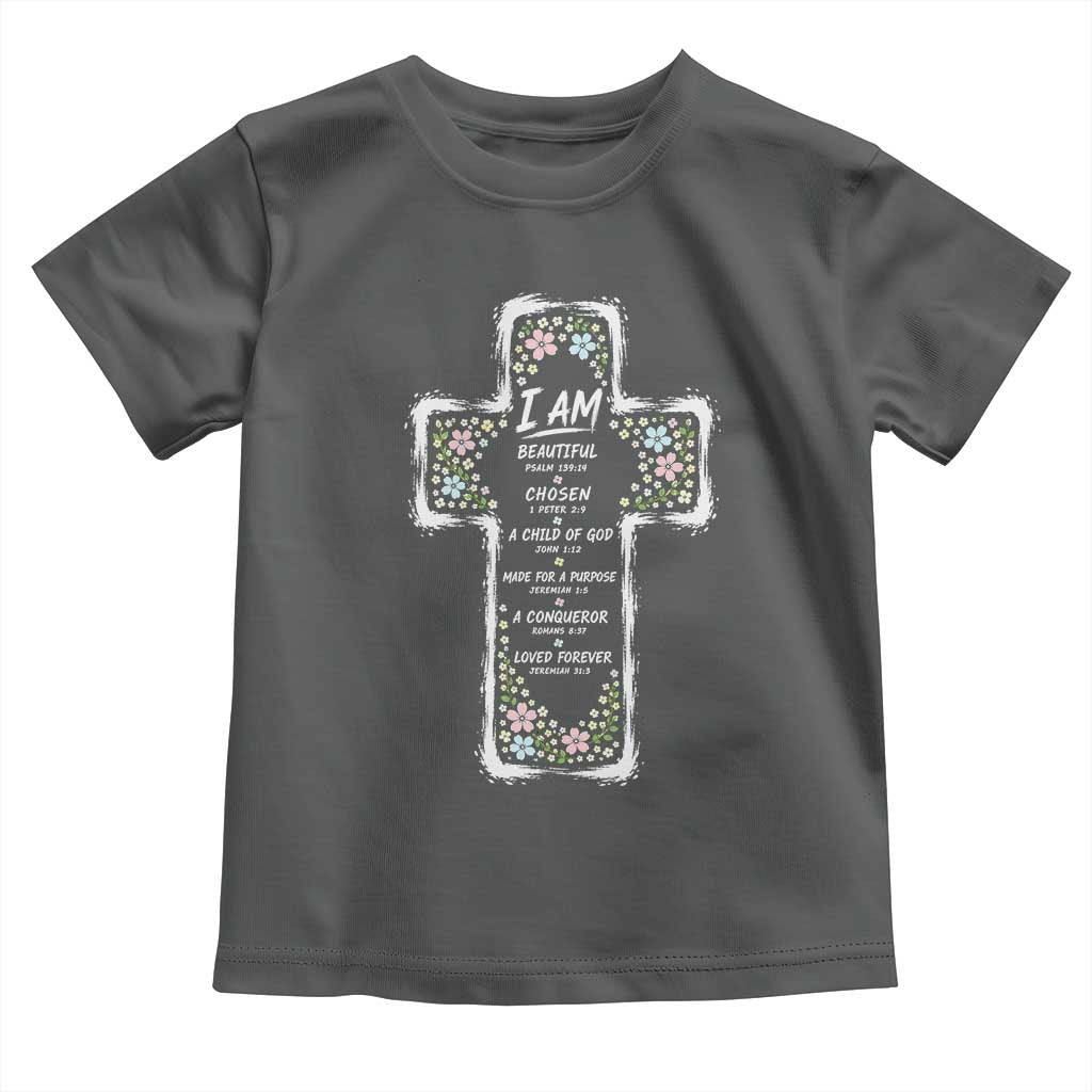 Christian Floral Cross Affirmation Toddler T Shirt Bible Verse Inspirational Faith Girl Christening Floral