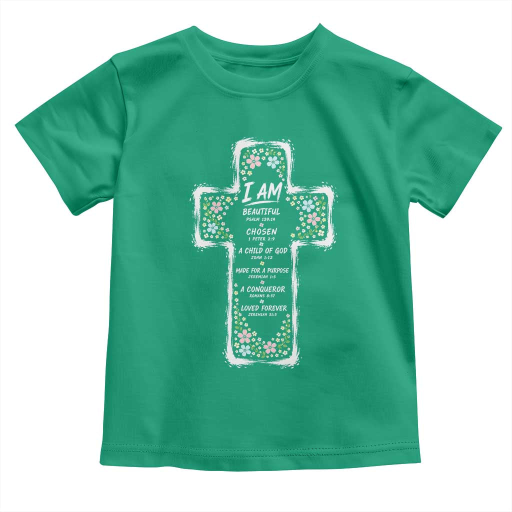 Christian Floral Cross Affirmation Toddler T Shirt Bible Verse Inspirational Faith Girl Christening Floral