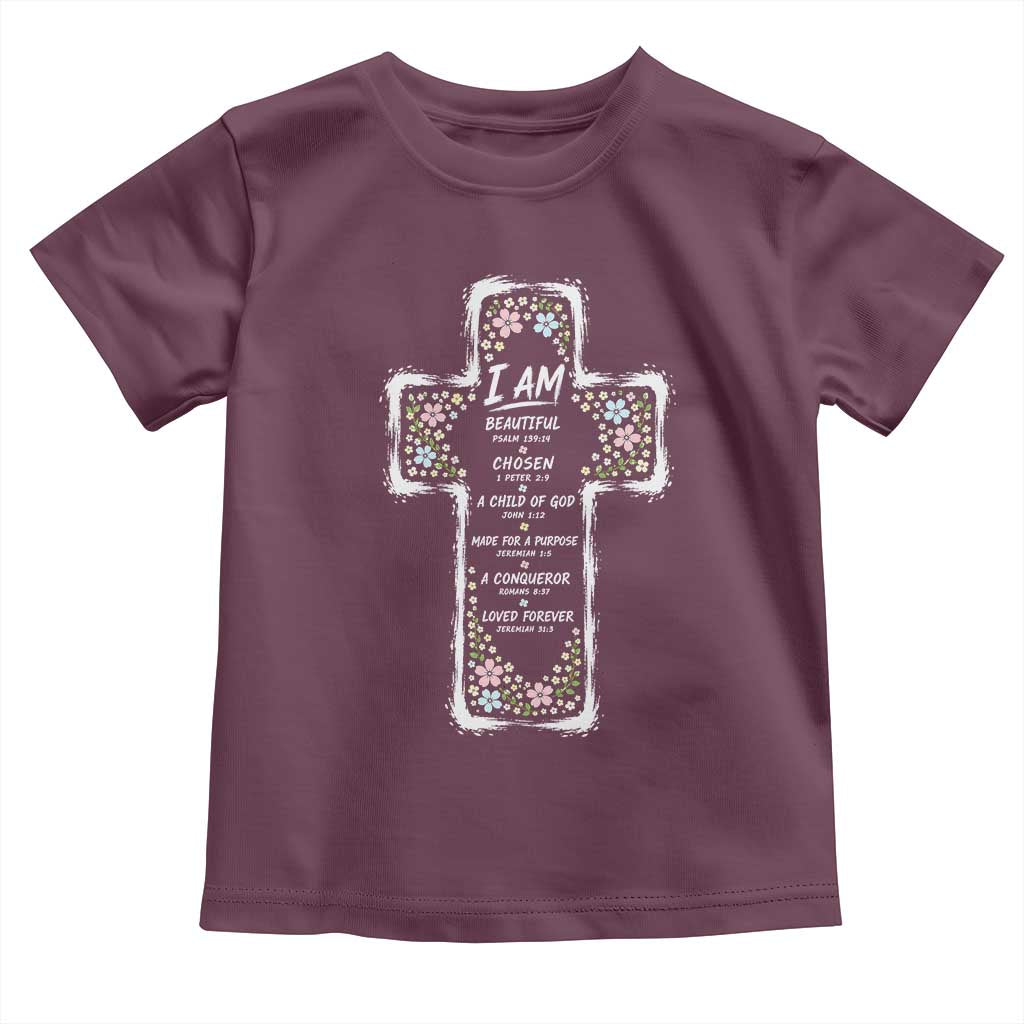 Christian Floral Cross Affirmation Toddler T Shirt Bible Verse Inspirational Faith Girl Christening Floral