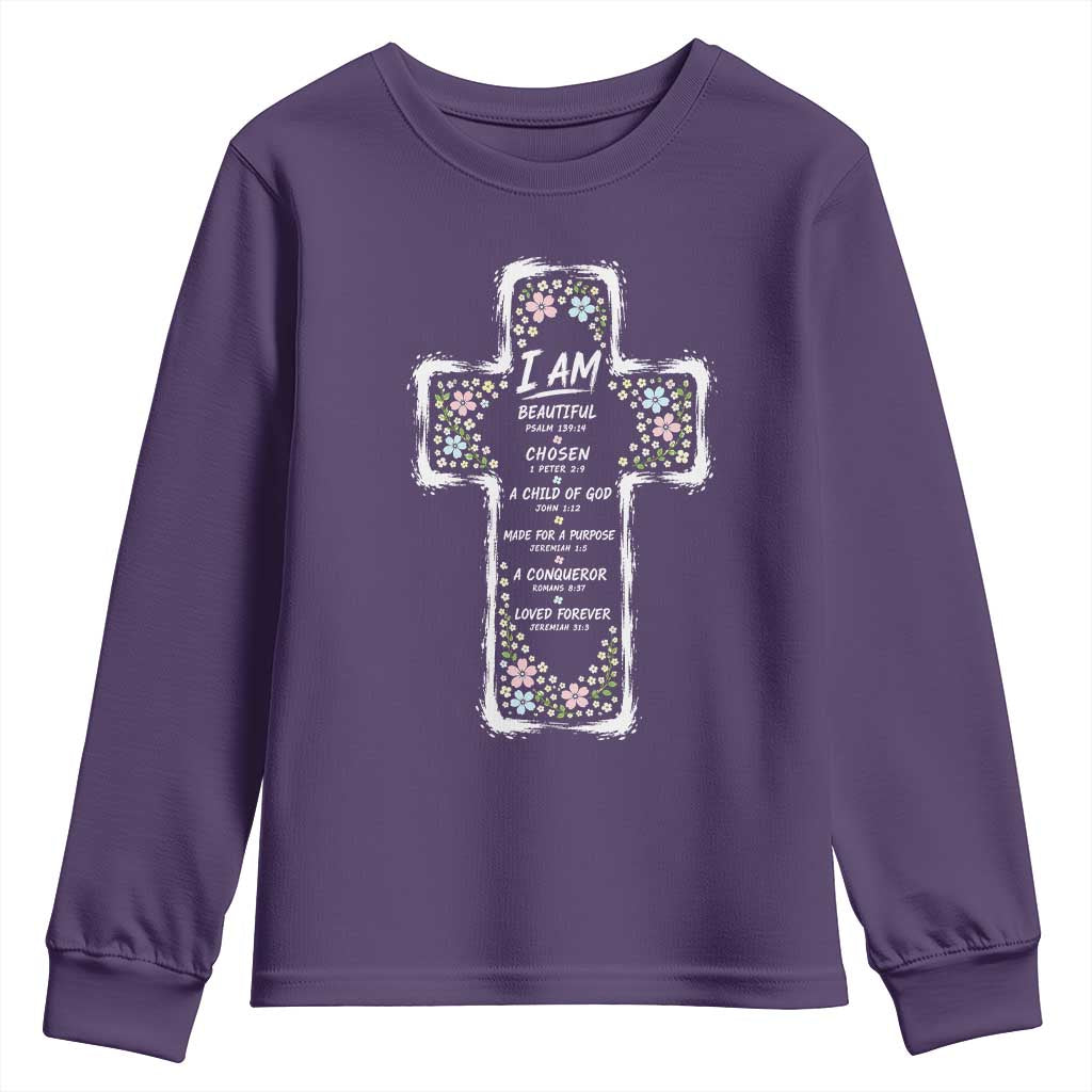 Christian Floral Cross Affirmation Youth Sweatshirt Bible Verse Inspirational Faith Girl Christening Floral