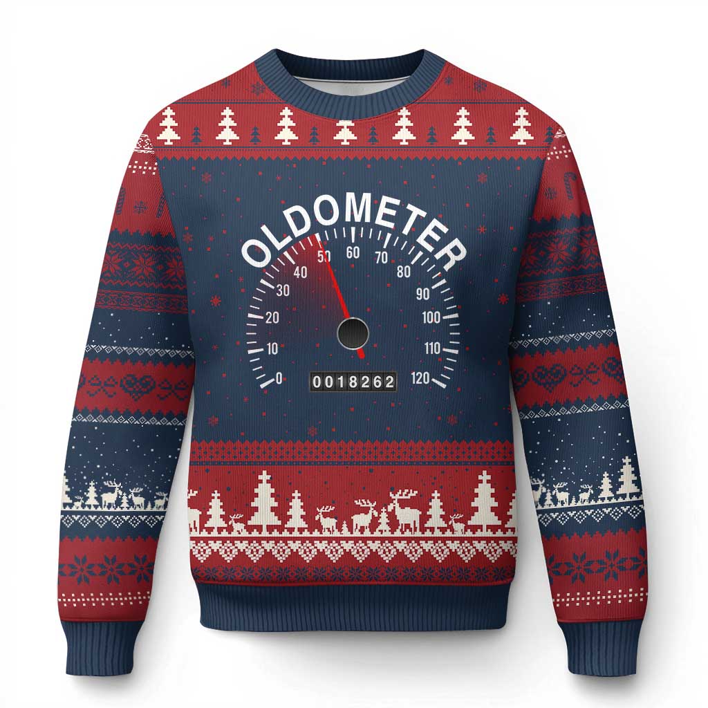 Funny 50th Birthday Ugly Christmas Sweater Oldometer Odometer 50 Year Old Joke