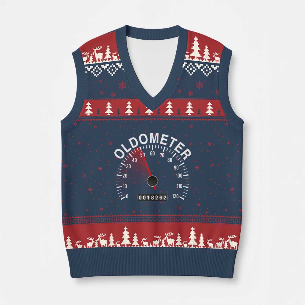Funny 50th Birthday V-Neck Knit Sweater Vest Oldometer Odometer 50 Year Old Joke