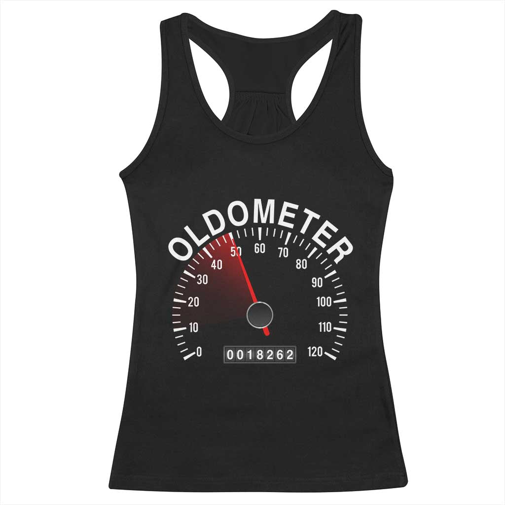Funny 50th Birthday Racerback Tank Top Oldometer Odometer 50 Year Old Joke