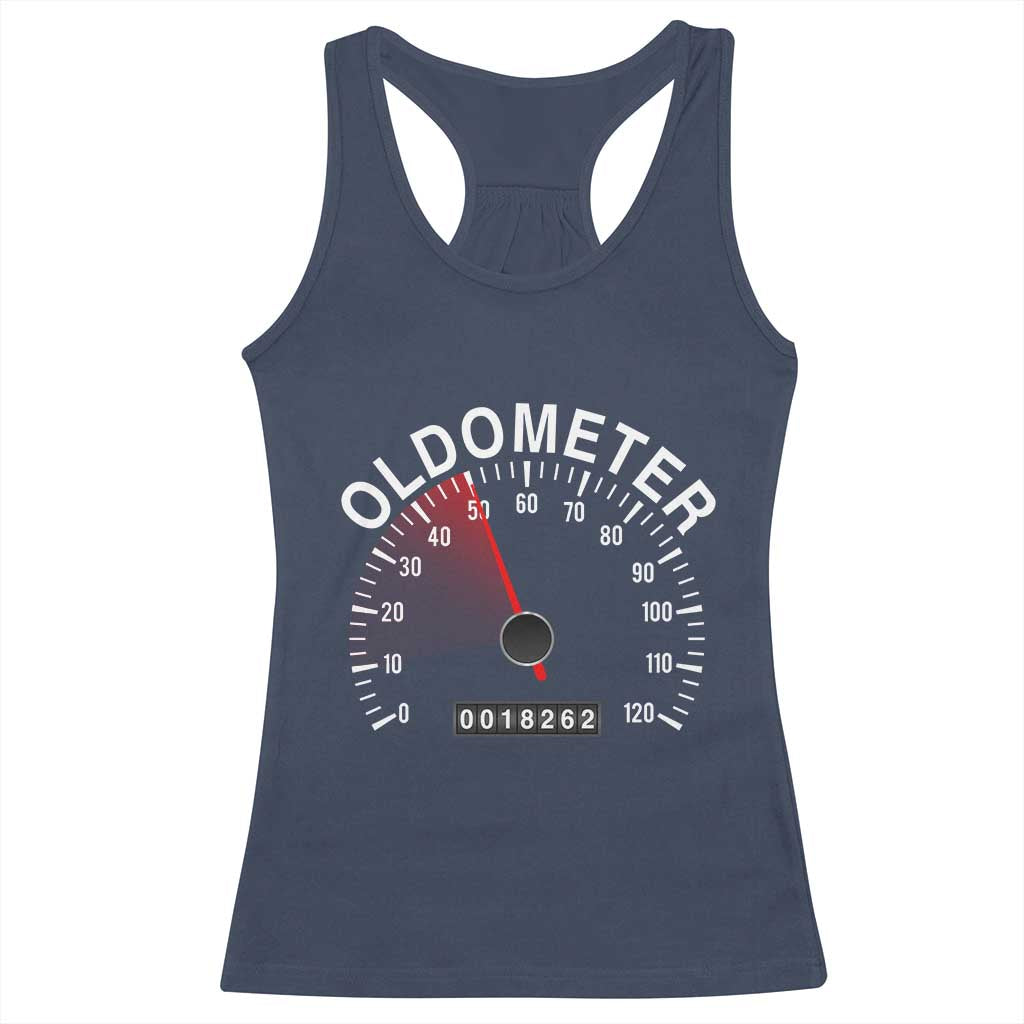 Funny 50th Birthday Racerback Tank Top Oldometer Odometer 50 Year Old Joke