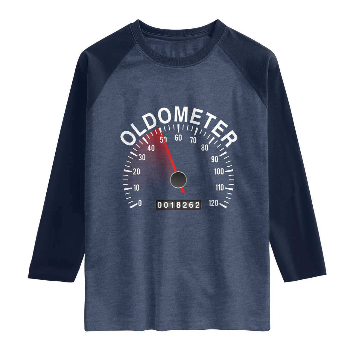 Funny 50th Birthday Raglan Shirt Oldometer Odometer 50 Year Old Joke