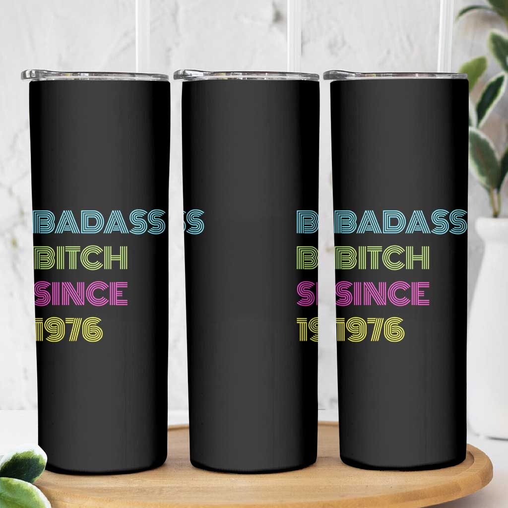 Funny 50th Birthday Skinny Tumbler Retro Vintage Badass Bih Since 1976