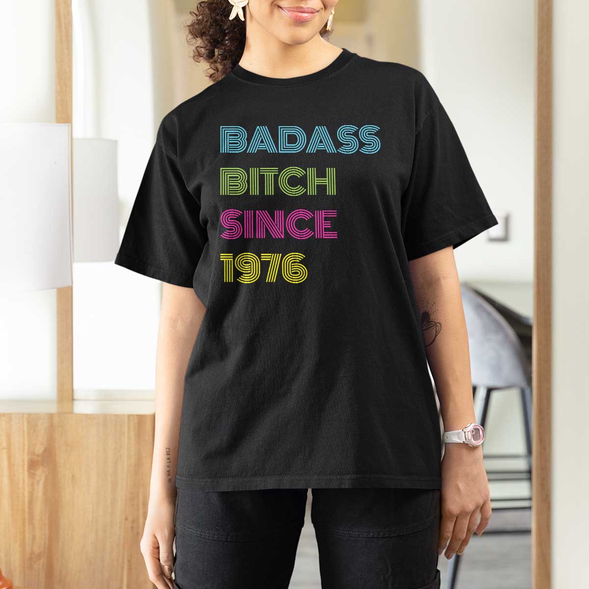Funny 50th Birthday T Shirt For Women Retro Vintage Badass Bih Since 1976