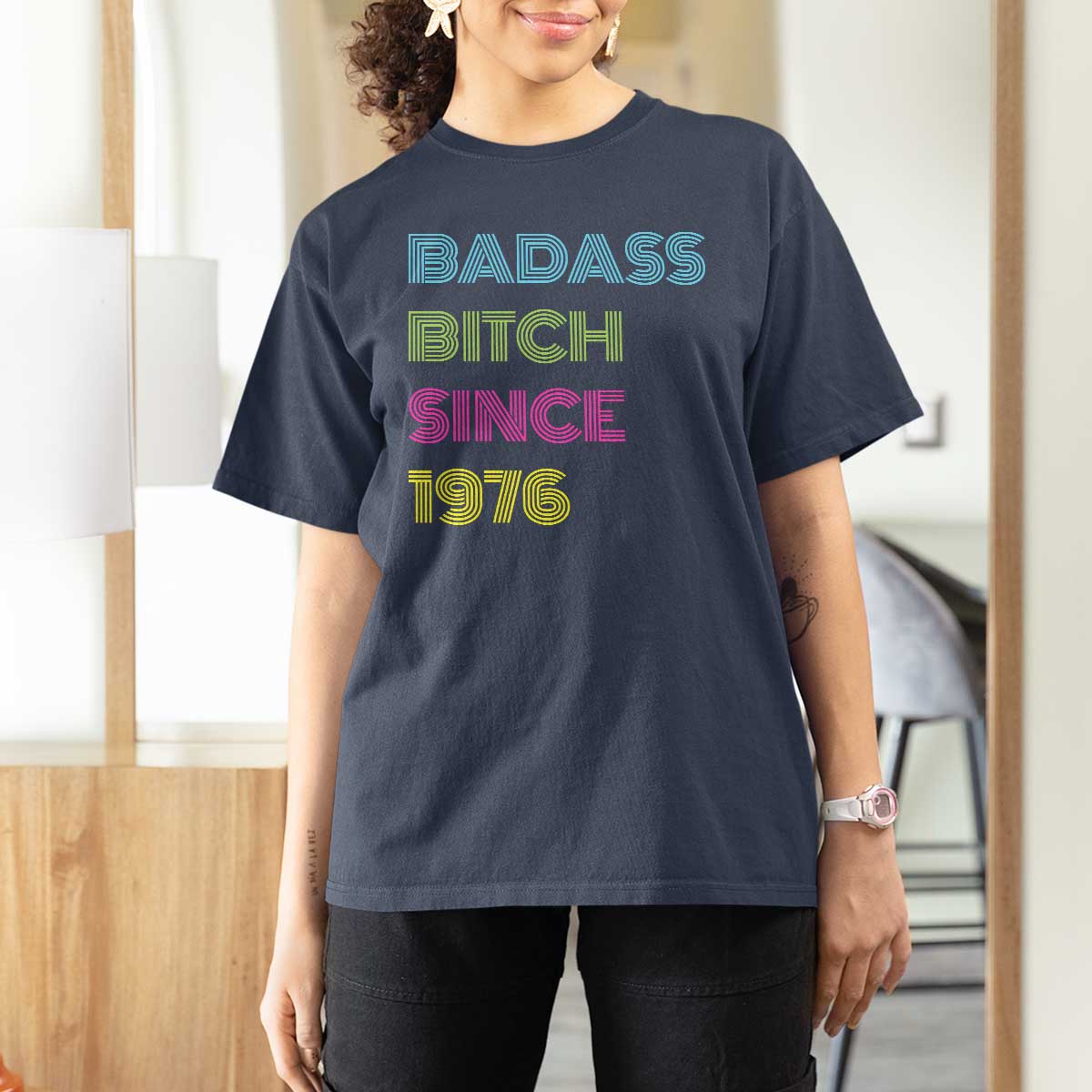 Funny 50th Birthday T Shirt For Women Retro Vintage Badass Bih Since 1976