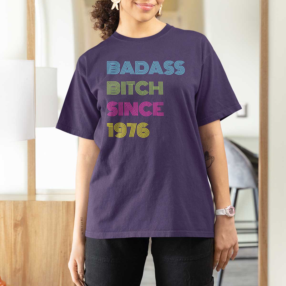 Funny 50th Birthday T Shirt For Women Retro Vintage Badass Bih Since 1976
