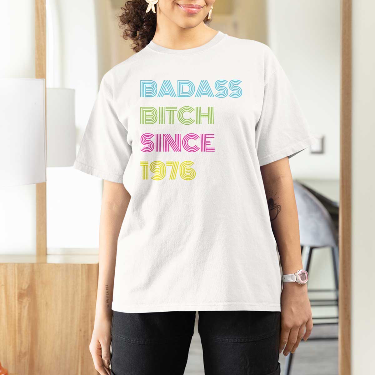 Funny 50th Birthday T Shirt For Women Retro Vintage Badass Bih Since 1976