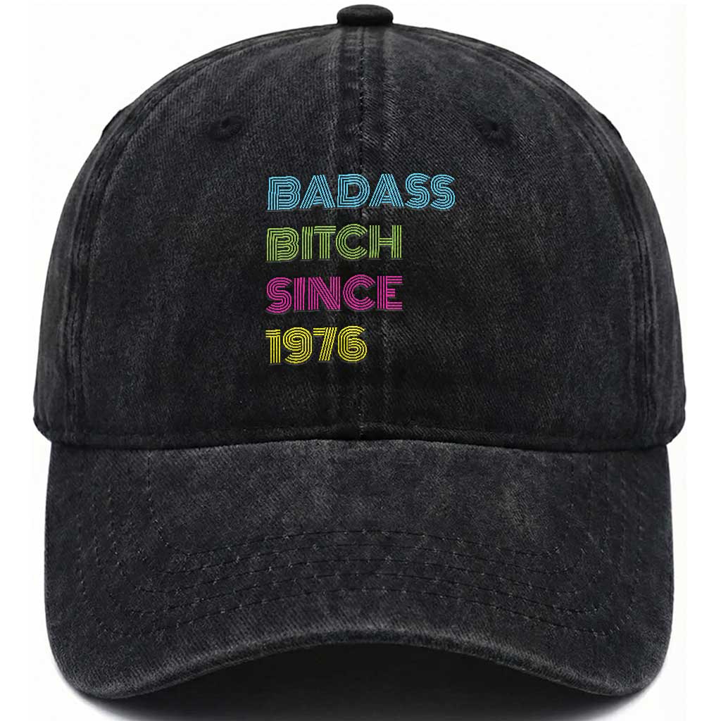 Funny 50th Birthday Washed Cotton Baseball Cap Retro Vintage Badass Bih Since 1976