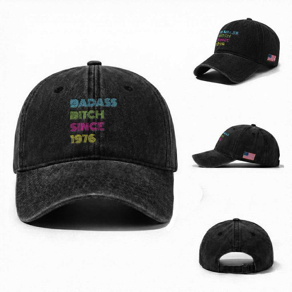 Funny 50th Birthday Washed Cotton Baseball Cap Retro Vintage Badass Bih Since 1976