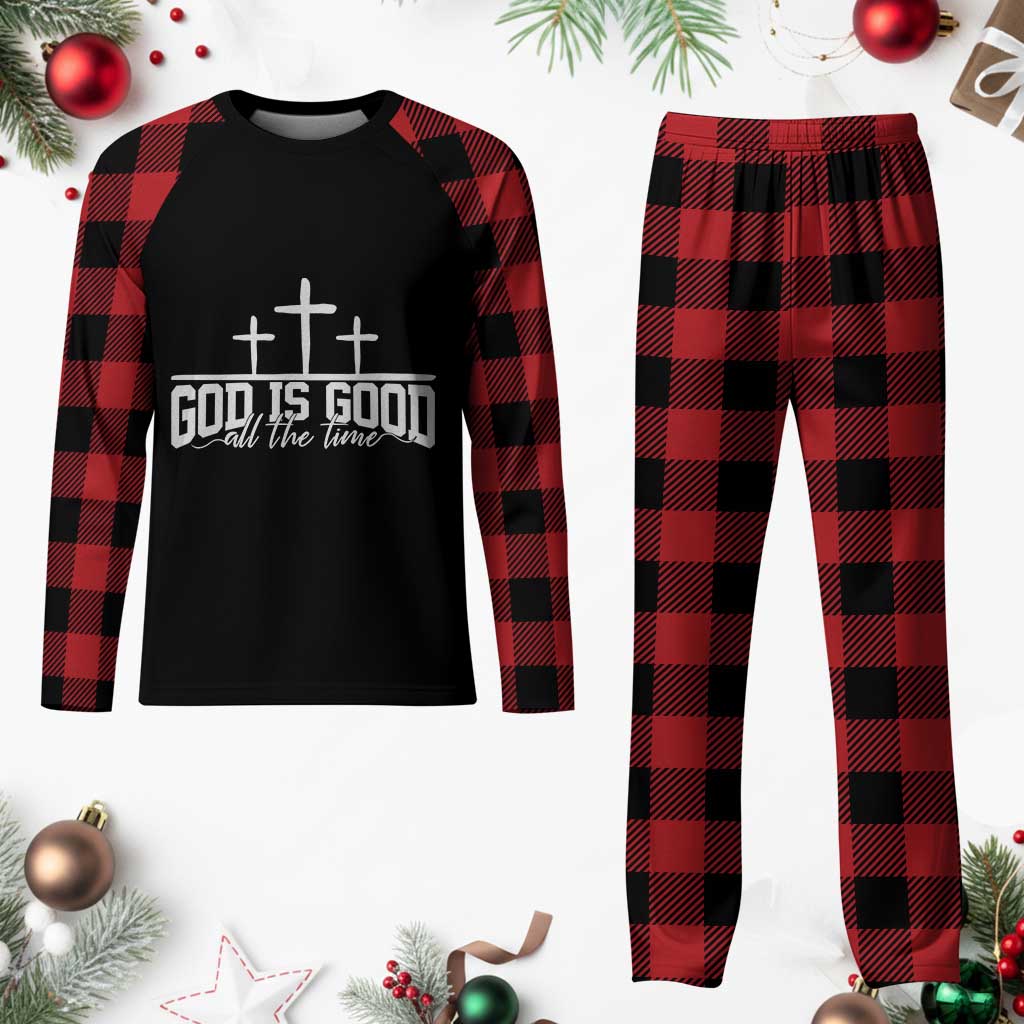 God Is Good Plaid Pajama Set Jesus Cross Minimal Religious Faith Bible Verse Inspirational