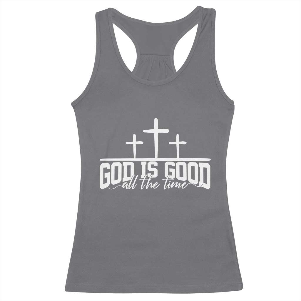 God Is Good Racerback Tank Top Jesus Cross Minimal Religious Faith Bible Verse Inspirational