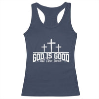 God Is Good Racerback Tank Top Jesus Cross Minimal Religious Faith Bible Verse Inspirational
