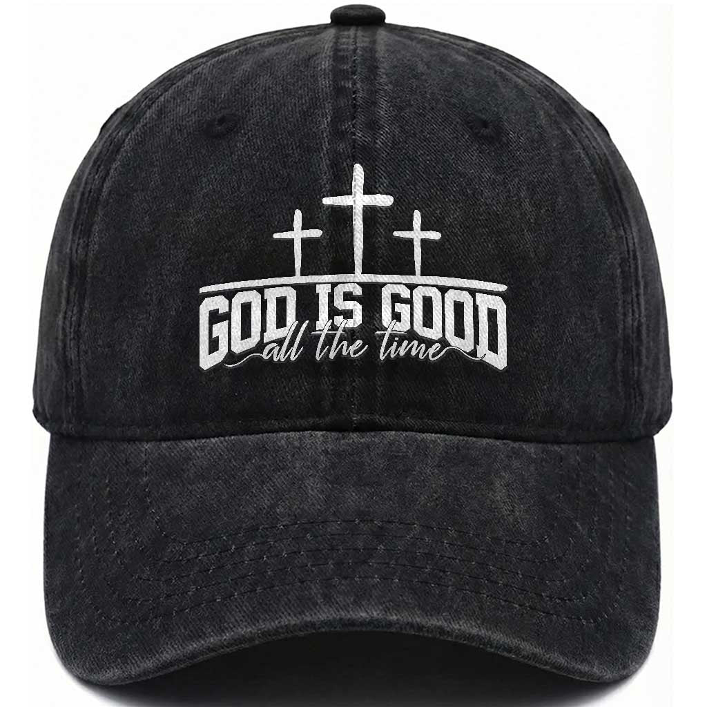 God Is Good Washed Cotton Baseball Cap Jesus Cross Minimal Religious Faith Bible Verse Inspirational