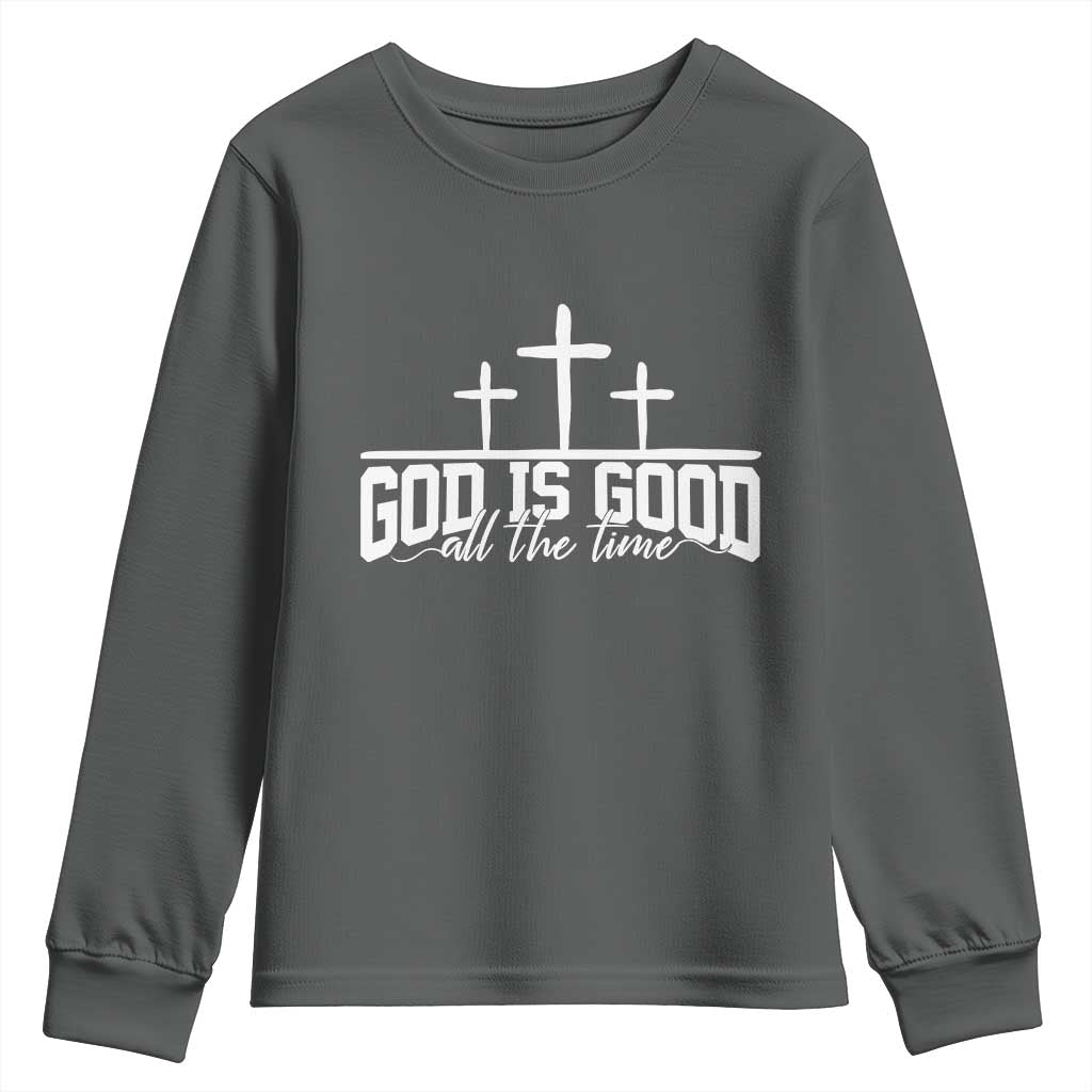 God Is Good Youth Sweatshirt Jesus Cross Minimal Religious Faith Bible Verse Inspirational