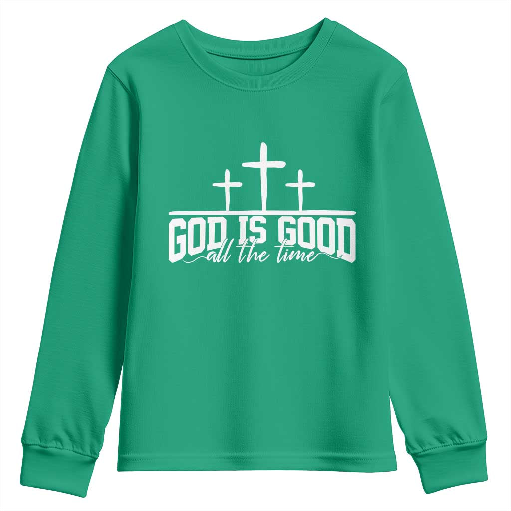 God Is Good Youth Sweatshirt Jesus Cross Minimal Religious Faith Bible Verse Inspirational