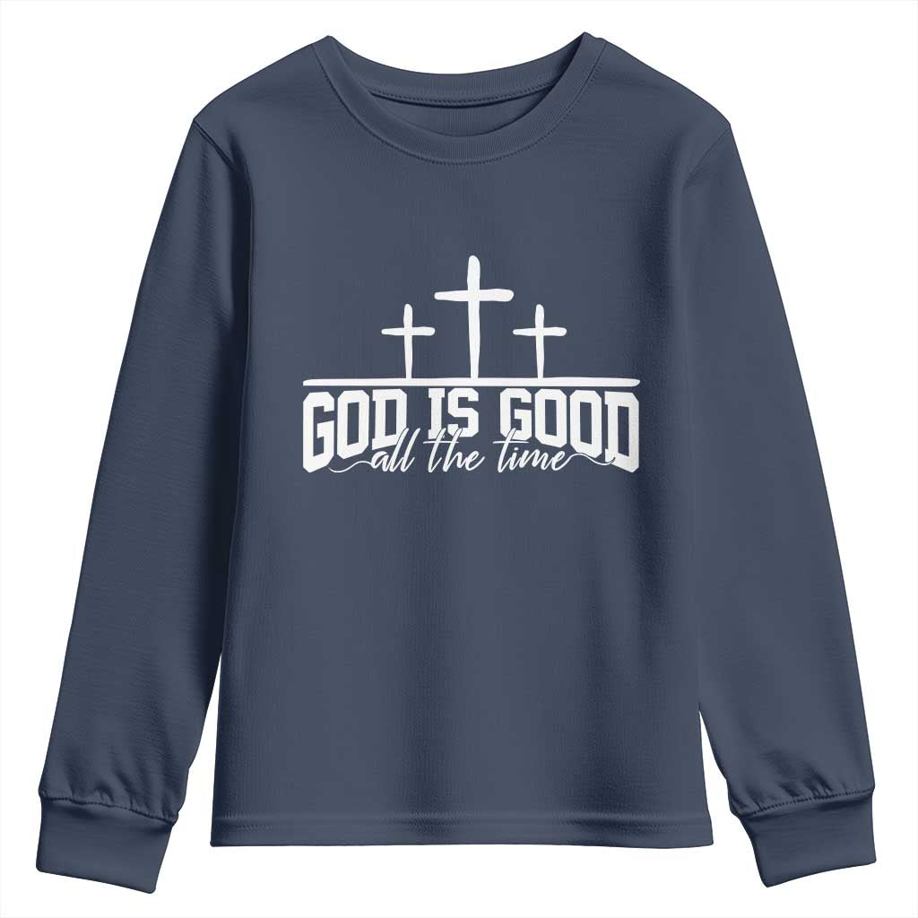 God Is Good Youth Sweatshirt Jesus Cross Minimal Religious Faith Bible Verse Inspirational
